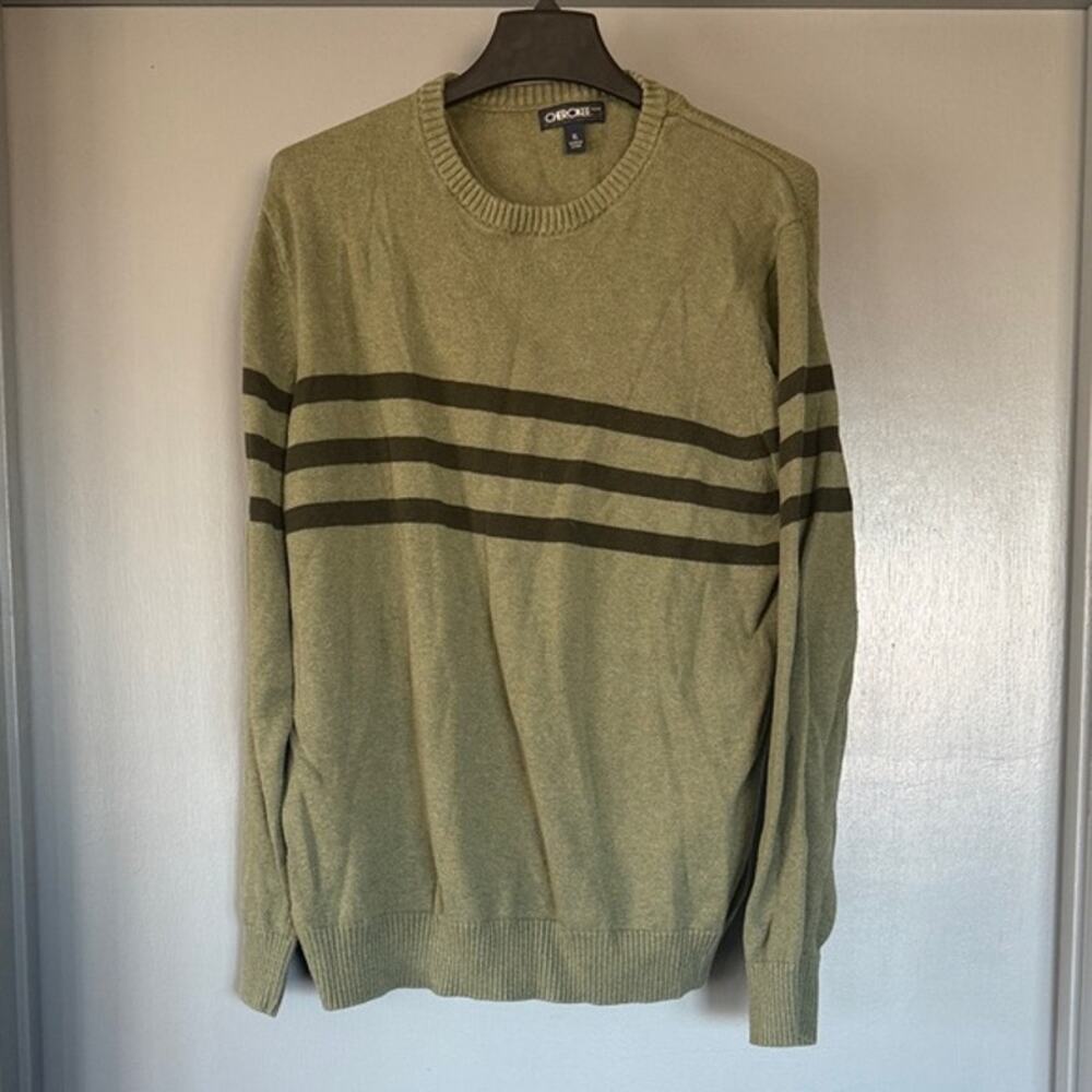 Cherokee Brand Men's Striped Long Sleeved Green Crew Necked Cotton Sweater sz XL